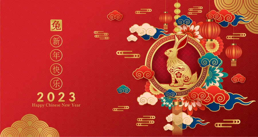 2023兔年中国风新年春节剪纸风节日宣传插画海报背景展板AI素材【017】